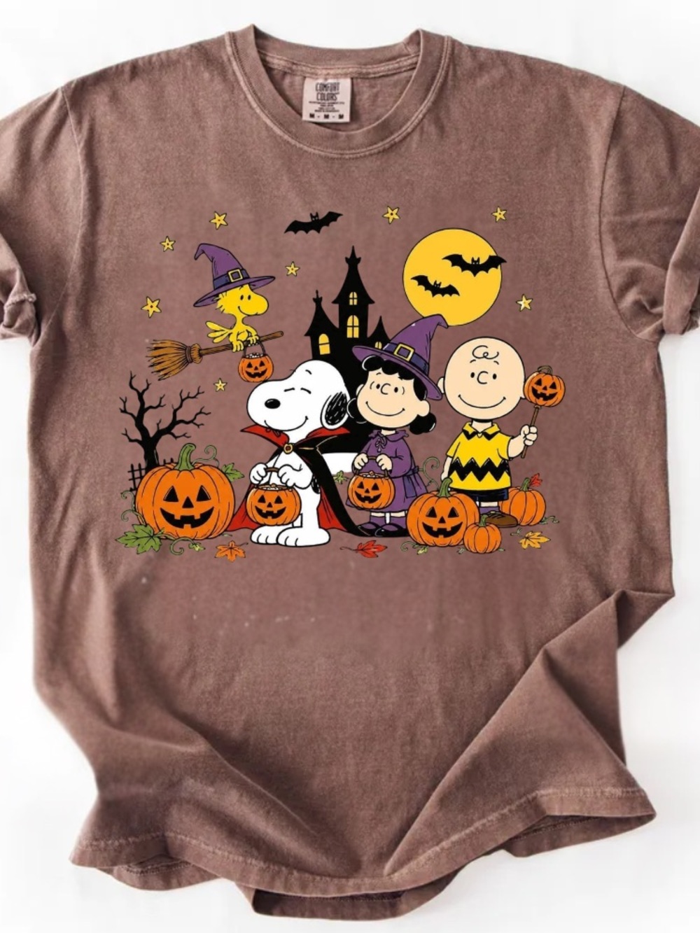 Comfort Colors Peanuts Snoopy Woodstock Charlie Brown Lucy Halloween Pumpkin Tee